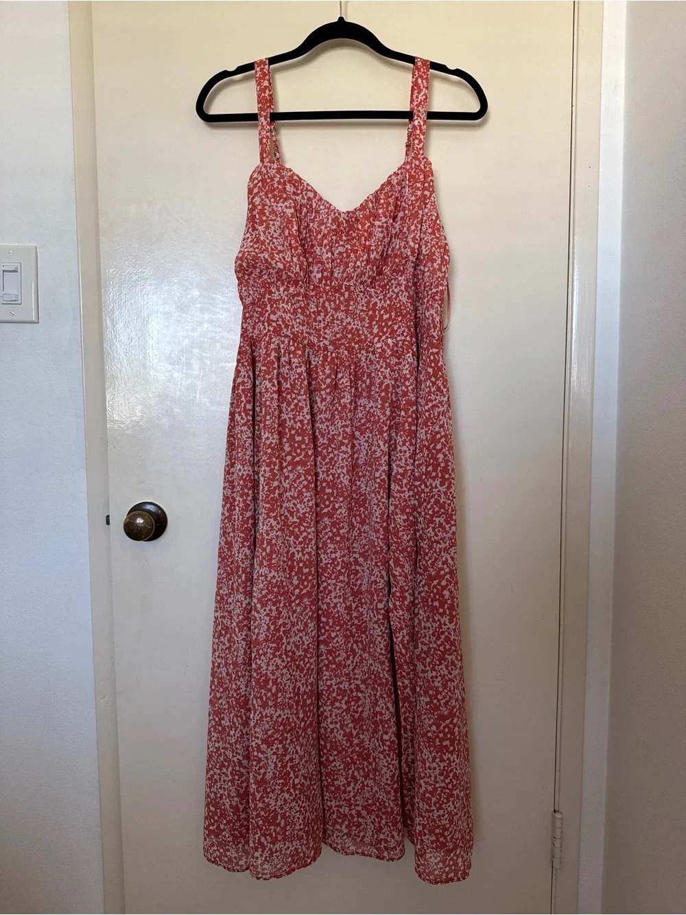Abercrombie & Fitch Coral Floral ruched Chiffon Midi Dress Slit Size XL